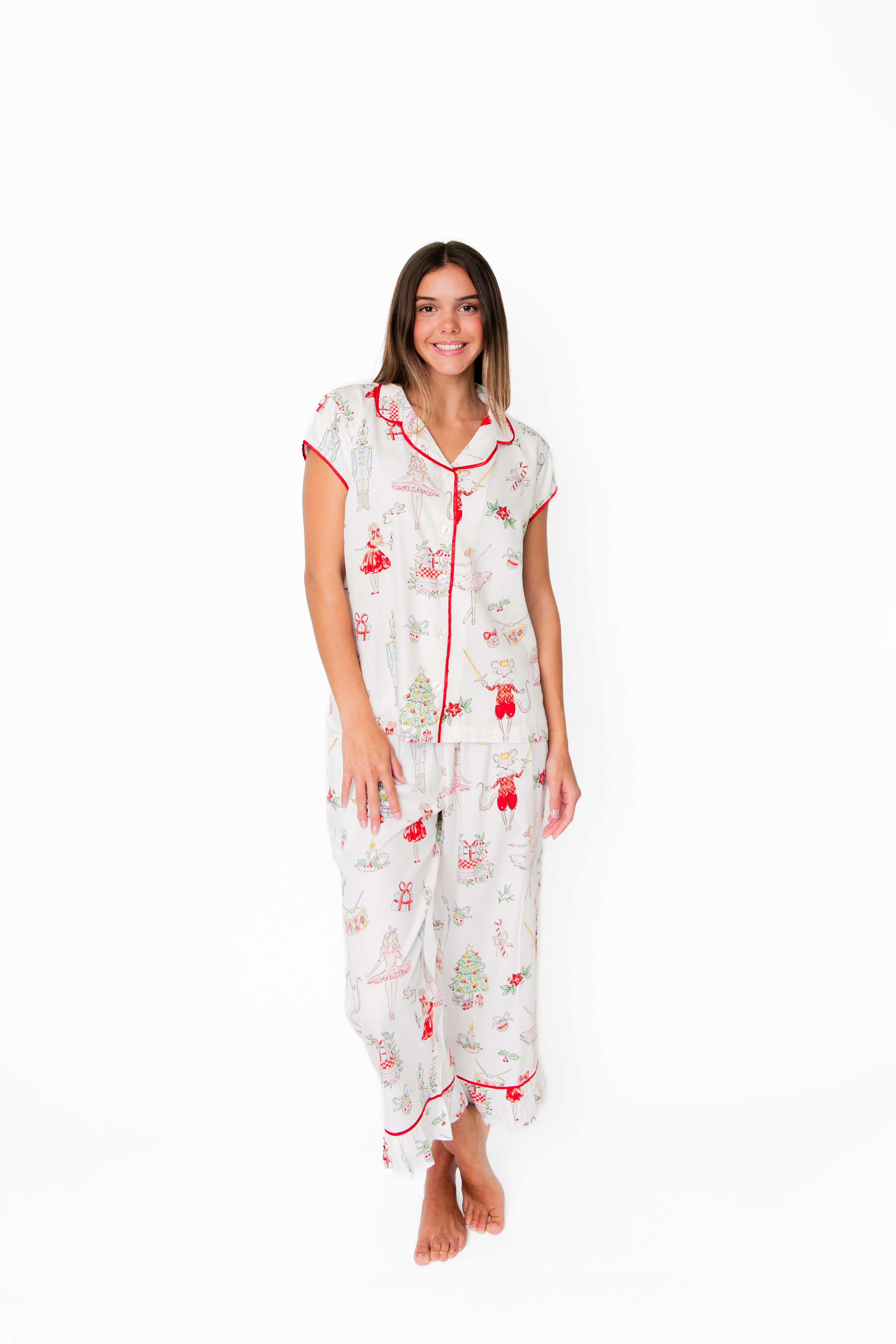 Watercolor Nutcracker Luxe Sateen Capri Pajama Set - Avail
