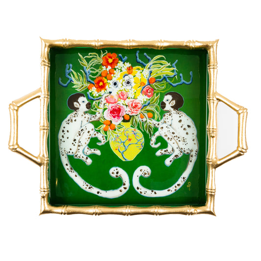 Monkeying Around Enameled Chang Mai Tray 12x12 - Available 5/15