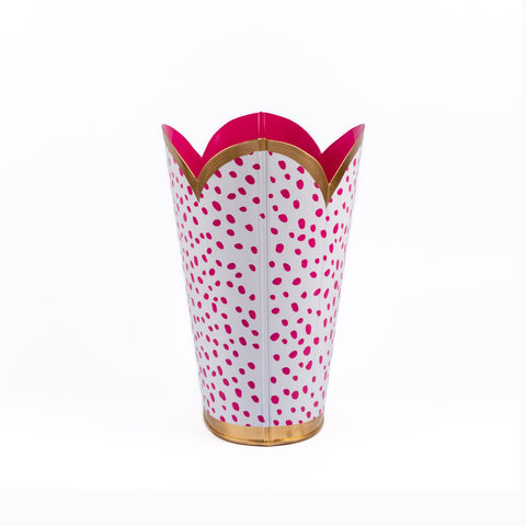 Spot-On Hand Painted Tulip Wastebasket White & Pink 17