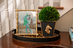 Horse Head Black Square Metal Cachepot for Bedroom, Office, Kitchen or Vanity