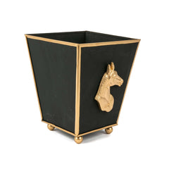 Horse Head Black Square Metal Cachepot for Bedroom, Office, Kitchen or Vanity