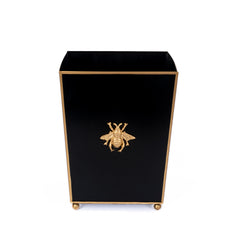 Regency Bee Black Wastebasket, Bathroom Trash Can, Wastebasket for Vanity, Home Office, Bedroom - Square without Lid with Lion Decor