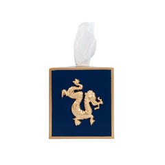Regency Dragon Indigo Blue Square Metal Tissue Box Cover for Bathroom, Vanity, Bedroom, Home Office