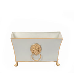 Regency Paws and Claws Taupe Rectangular Fluted Metal Cachepot Planter for Entryway, Mantle, Home Office, Kitchen and Living Room
