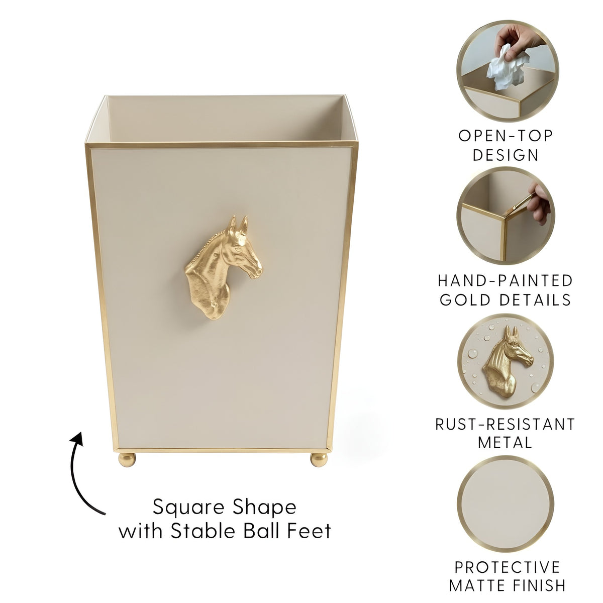 Regency Horse Head Square Wastebasket