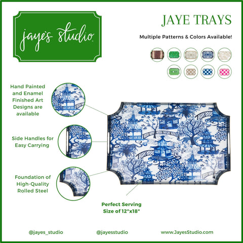 Garden Party Enameled Jaye Tray White & Blue