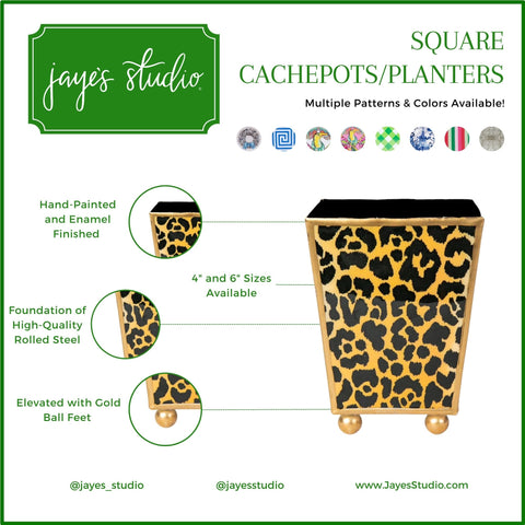 Leopard Spots Enameled Square Cachepot Planter