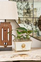 Regency Paws and Claws Taupe Rectangular Fluted Metal Cachepot Planter for Entryway, Mantle, Home Office, Kitchen and Living Room