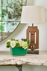 Gracie Emerald Green Rectangular Fluted Metal Cachepot Planter for Entryway, Mantle, Home Office, Kitchen and Living Room