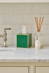 Mattie Emerald Green Square Metal Tissue Box Cover for Bathroom, Vanity, Bedroom, Home Office