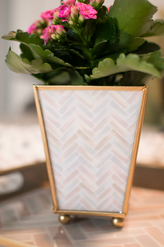 Herringbone Enameled Square Cachepot Planter