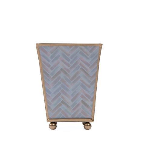 AS-IS Herringbone Enameled Square Cachepot Planter 4 - Seconds FINAL SALE