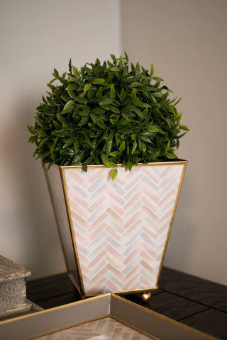 Herringbone Enameled Square Cachepot Planter