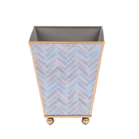 Herringbone Enameled Square Cachepot Planter