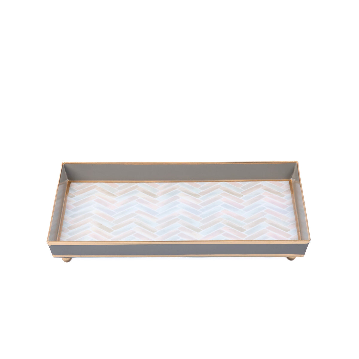 Taupe Enameled Vanity / Bedside / Catch All  Tray with with Convienent Handles - made from High-Quality Metal- designed by Jaye's Studio -The Herringbone Collection Collection 8x12