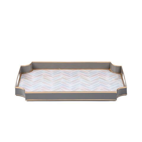 Taupe Enameled Serving / Bar Tray with High-Quality Metal with Convienent Handles- designed by Jaye's Studio -The Herringbone  Collection 8x12