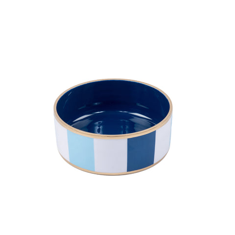 Cabana Stripe Enameled Pet Bowl - Blue & Light Blue
