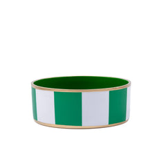 Cabana Stripe Enameled White and Green Dog Bowl, Pet Bowl For Dogs and Cats