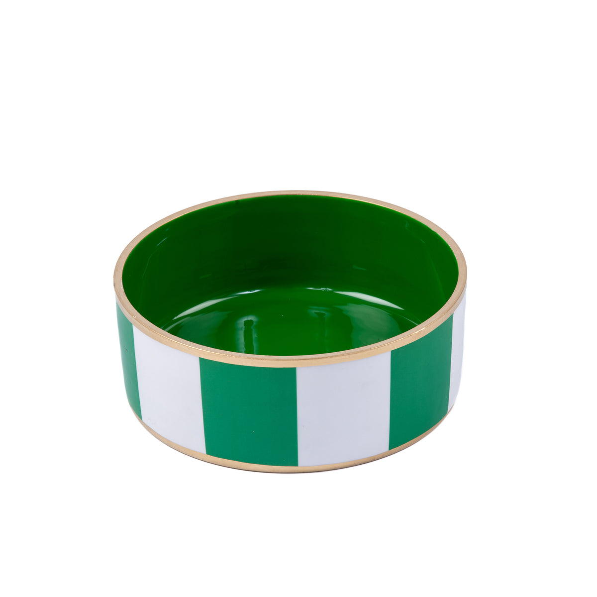 Enameled White and Green Pet Bowl For Dogs and Cats - The Block Stripe Collection