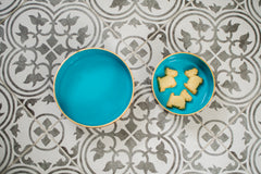 Cabana Stripe Enameled White and Turquoise Pet Bowl For Dogs and Cats