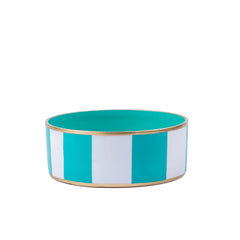 Cabana Stripe Enameled White and Turquoise Pet Bowl For Dogs and Cats