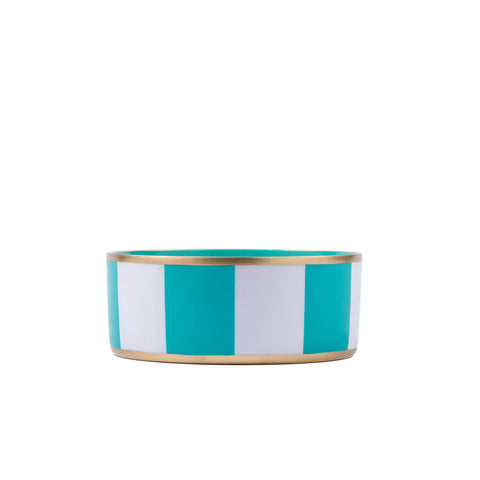 Block Stripe Enameled Pet Bowl - White & Turquoise