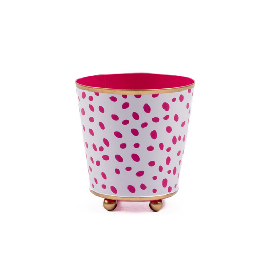 Spot-On Hand Painted Round Cachepot Planter White & Pink