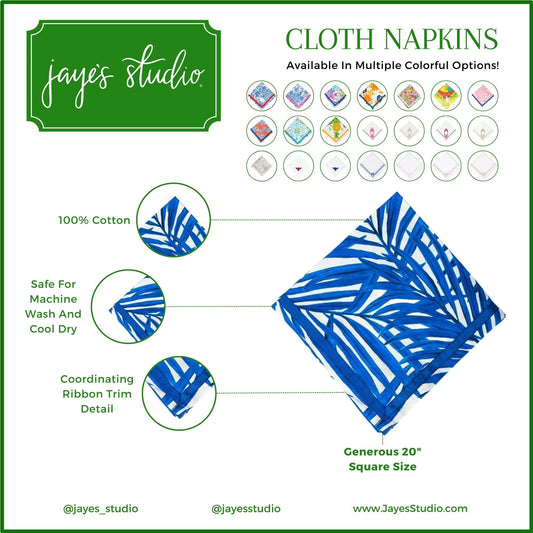 Palm Napkin (4 Pack) White with Pink & Navy