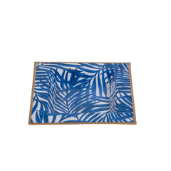 Palm Leaves Blue Enameled Square Decorative Trinket Tray, Catch All Tray, Jewelry Tray for Vanity, Bathroom, Bedside Home Office -