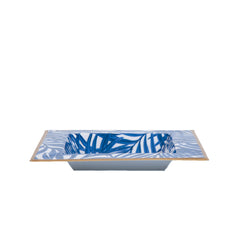 Palm Leaves Blue Enameled Square Decorative Trinket Tray, Catch All Tray, Jewelry Tray for Vanity, Bathroom, Bedside Home Office -