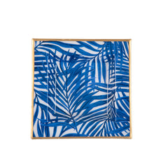 Palm Leaves Blue Enameled Square Decorative Trinket Tray, Catch All Tray, Jewelry Tray for Vanity, Bathroom, Bedside Home Office -