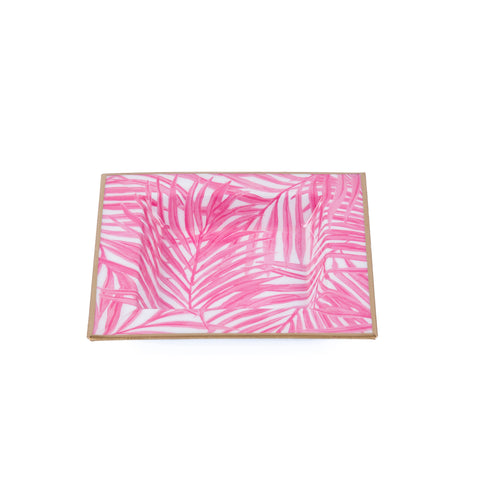 White & Pink Enameled Catch All / Trinket Tray with with Convienent Handles - made from High-Quality Metal- designed by Jaye's Studio -The Palm Collection Collection 6x 6x1