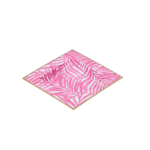 White & Pink Enameled Catch All / Trinket Tray with with Convienent Handles - made from High-Quality Metal- designed by Jaye's Studio -The Palm Collection Collection 6x 6x1