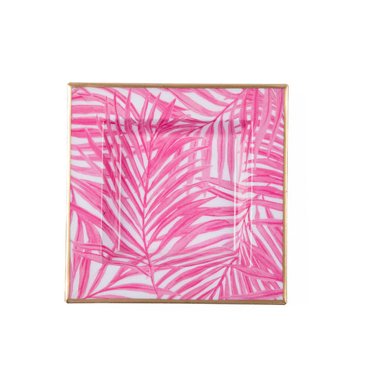 Palm Enameled Tori Trinket Tray - White & Pink - Avail 8/19