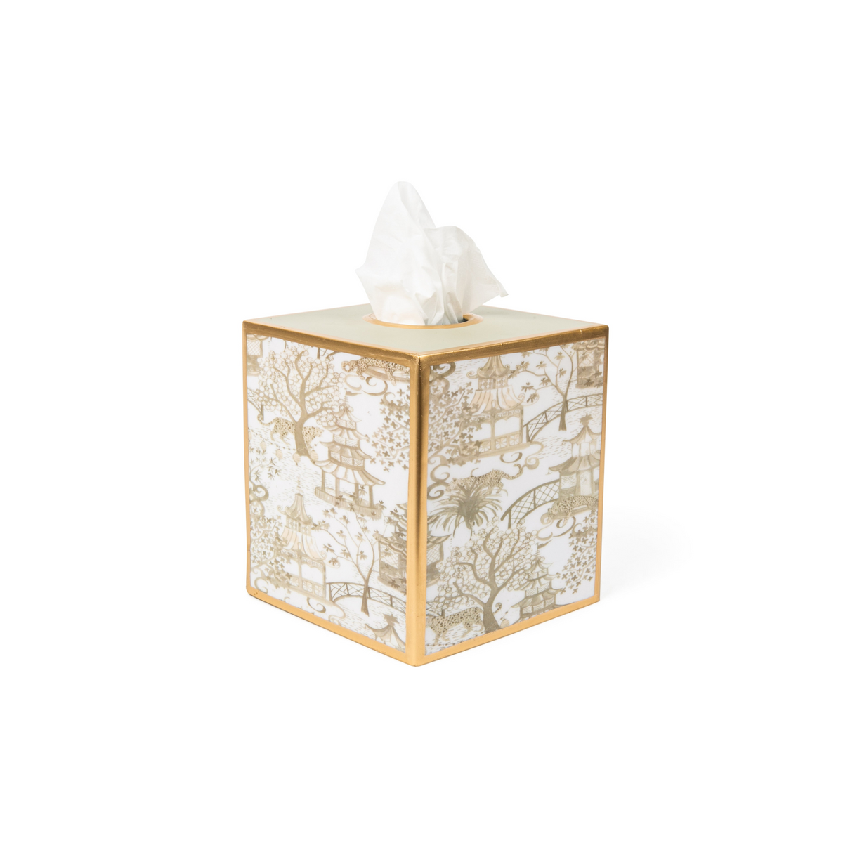 Garden Party Enameled Tissue Box Cover White & Taupe