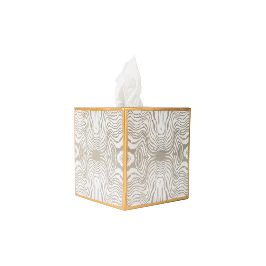 Faux Bois Enameled Tissue Box Cover White & Taupe - Avail 5/25/24