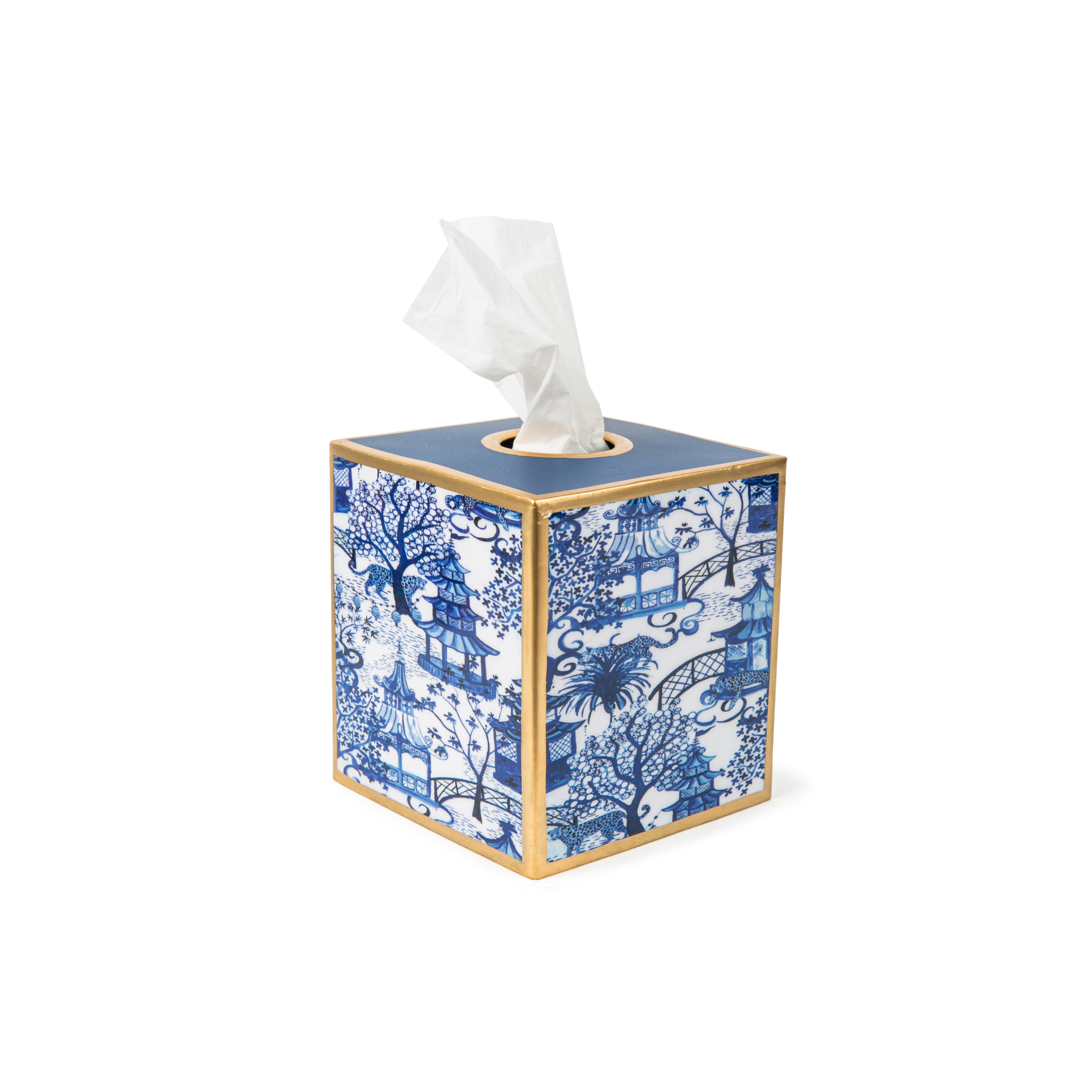 Blue And White Enameled Tissue Box Cover