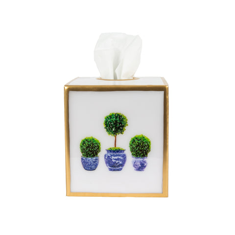 Topiary Trees Enameled Tissue Box Cover