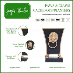 Paws & Claws Taupe Square Metal Cachepot for Bedroom, Home Office, Kitchen or Living Room - with Gold Lion Decor