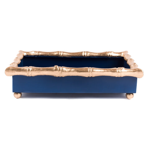 Navy Rectangle Chang Mai Decorative Tray For Garden Party and Home Decor - 10x7x3 - The Color Block Collection
