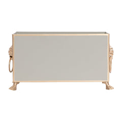 Paws & Claws Taupe Rectangular Metal Cachepot for Bedroom, Home Office, Kitchen, Living Room - with Gold Lion Decor