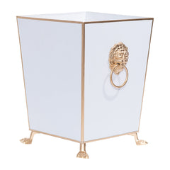 Regaency Paws and Claws White Decorative Bathroom Trash Can, Wastebasket for Vanity, Home Office, Bedroom - Square without Lid with Lion Decor