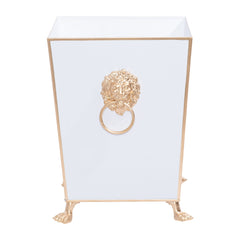 Regaency Paws and Claws White Decorative Bathroom Trash Can, Wastebasket for Vanity, Home Office, Bedroom - Square without Lid with Lion Decor