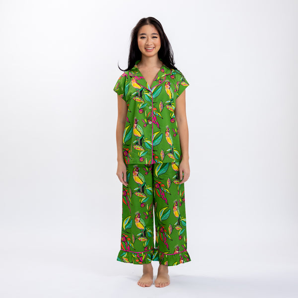 Birds of a Feather Sateen Capri Pajama Set - Best of Everything