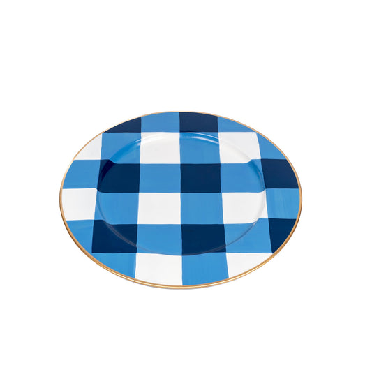 Buffalo Plaid Hand Painted Charger (4 Pack) White & Navy