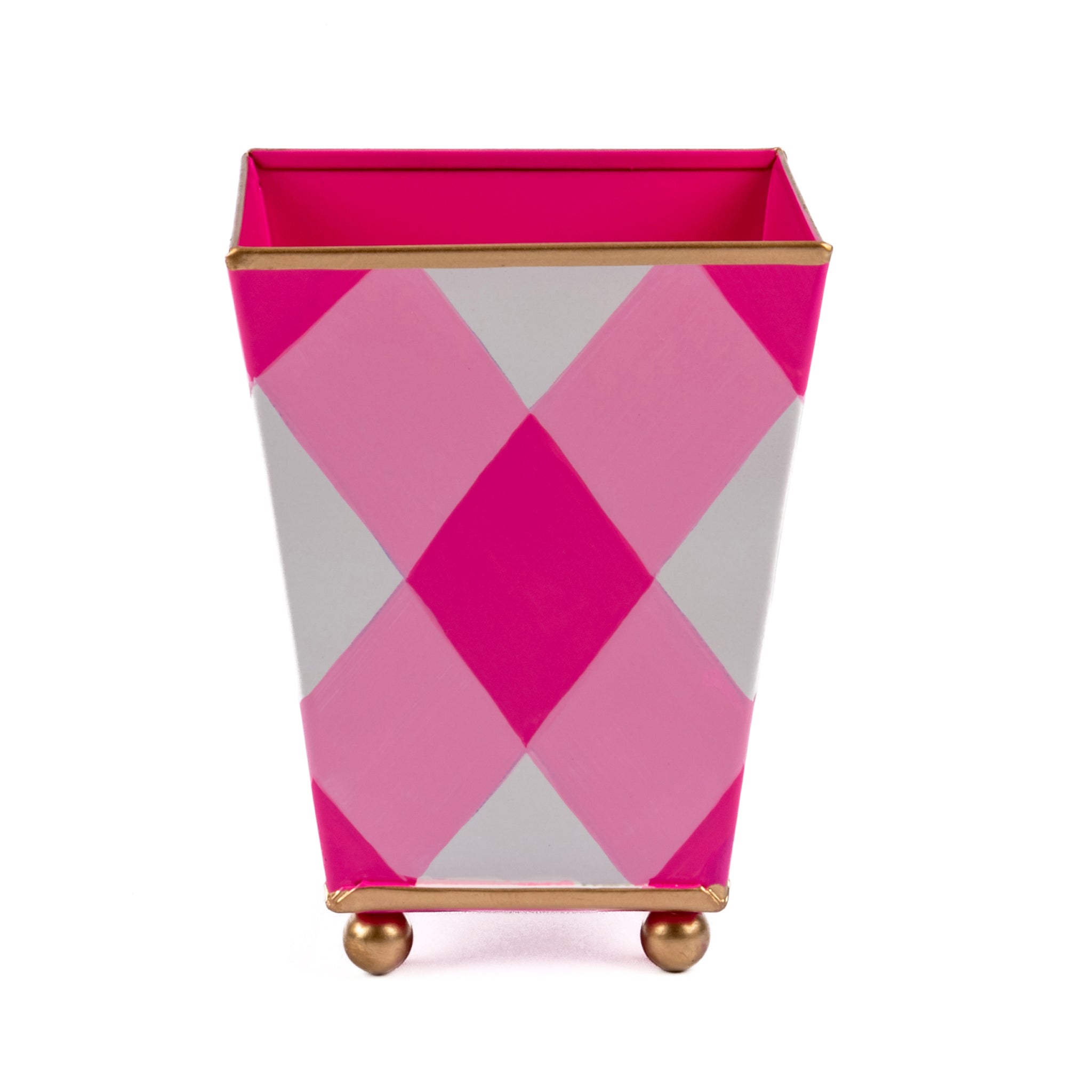 White and Pink Square Cachepot For Bedroom / Office / Kitchen / Living Room - Metal Construction - The Buffalo Plaid Collection