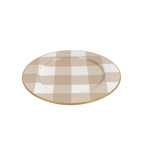 Buffalo Plaid Hand Painted Charger (4 Pack) White & Taupe