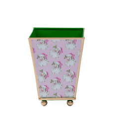 Jolly Santa Enameled Square Cachepot Planter - Light Pink