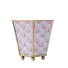 Jolly Santa Enameled Square Cachepot Planter - Light Pink