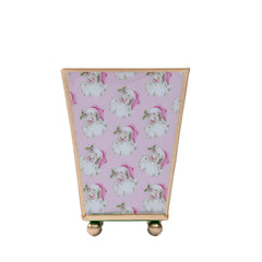 Jolly Santa Enameled Square Cachepot Planter - Light Pink